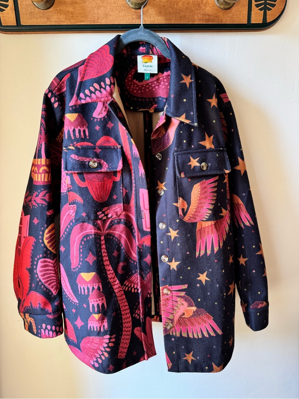 FARM Rio Navy Jacket with Pink and Coral Bird Print - Picture 3 of 10